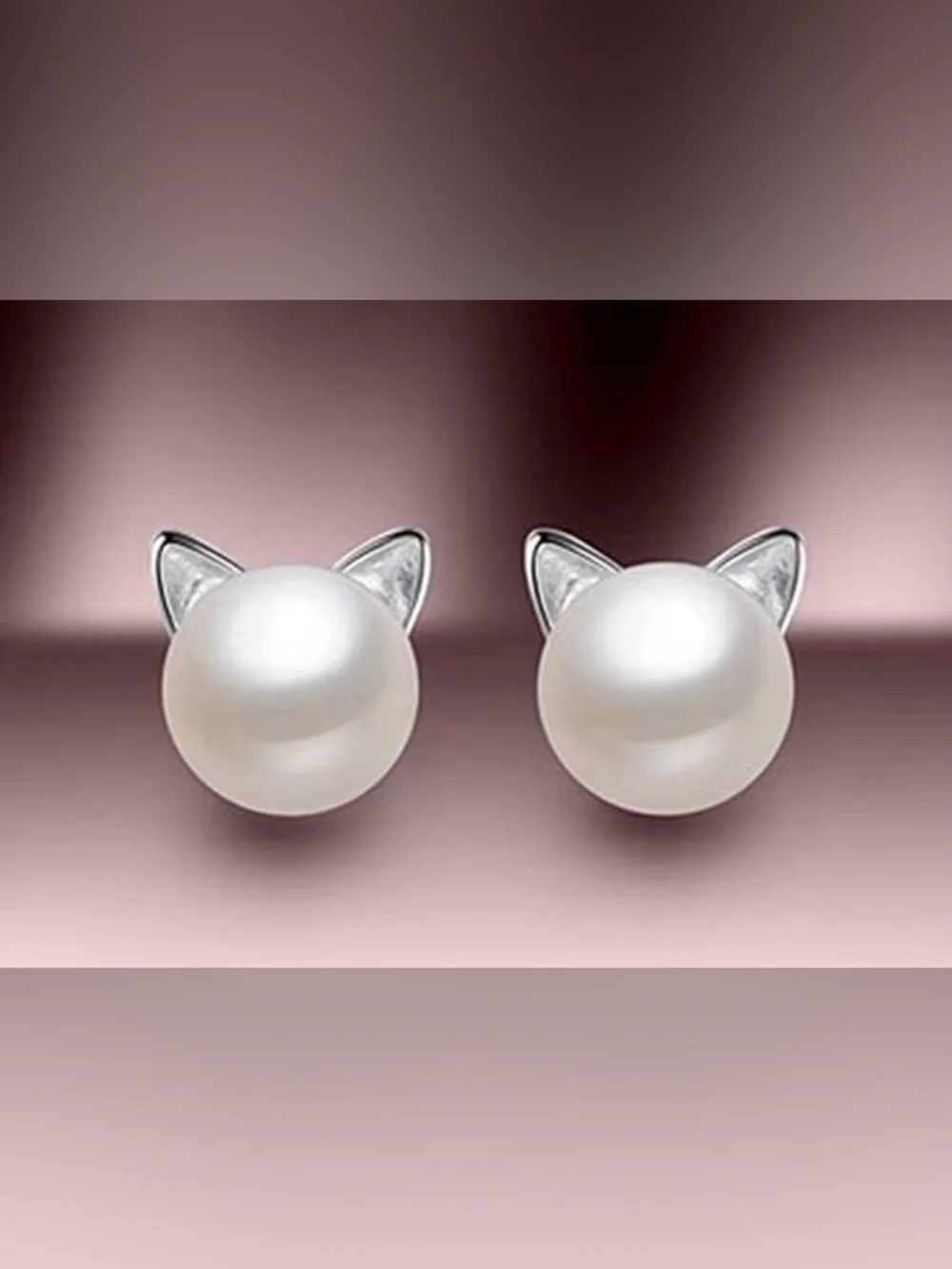 Pearl Cat Ear Stud Earrings Women's bling